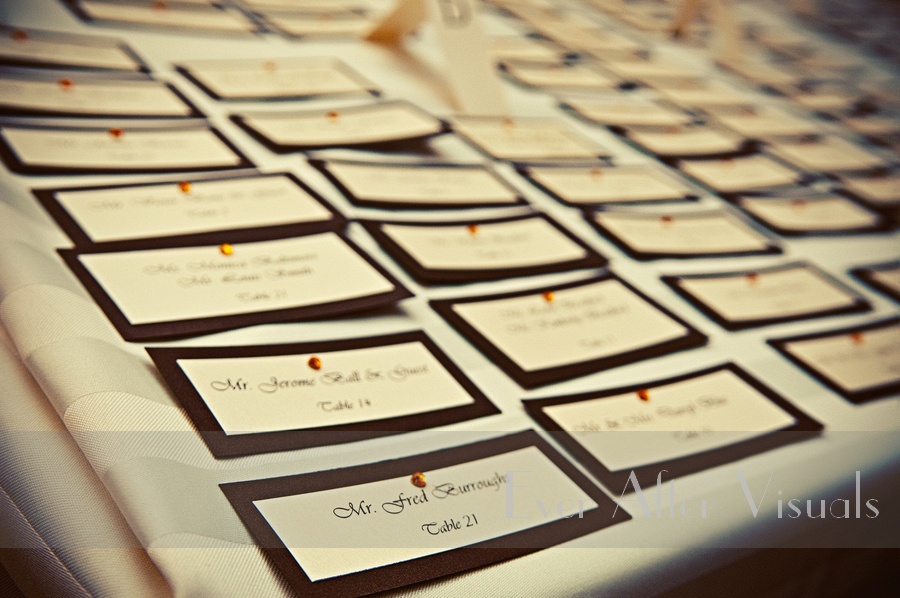 The place cards matched perfectly the theme for Donald and Tarsha's Wedding