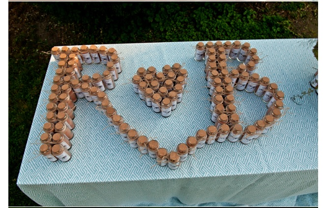 Wedding decor initials spelled with spices