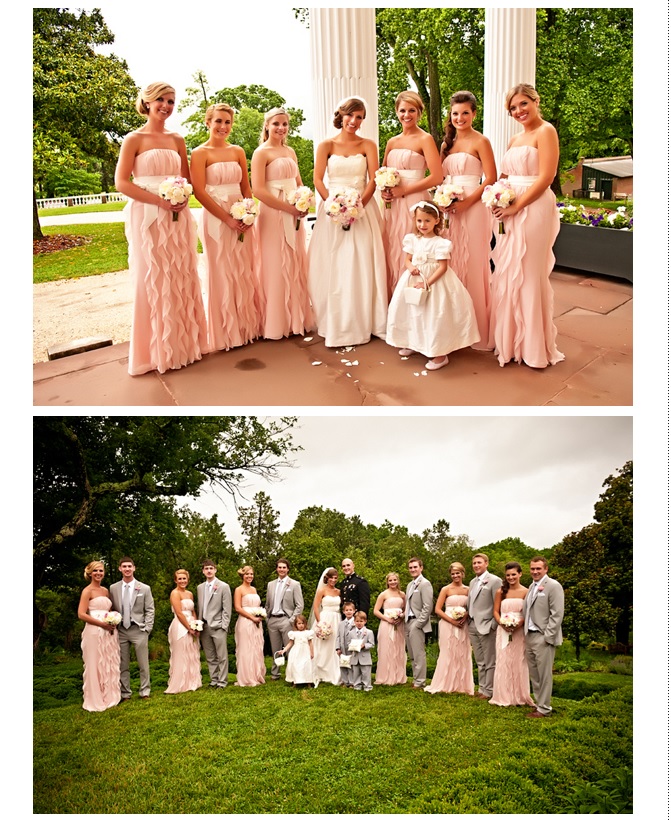 Bride with bridal party in pink dresses