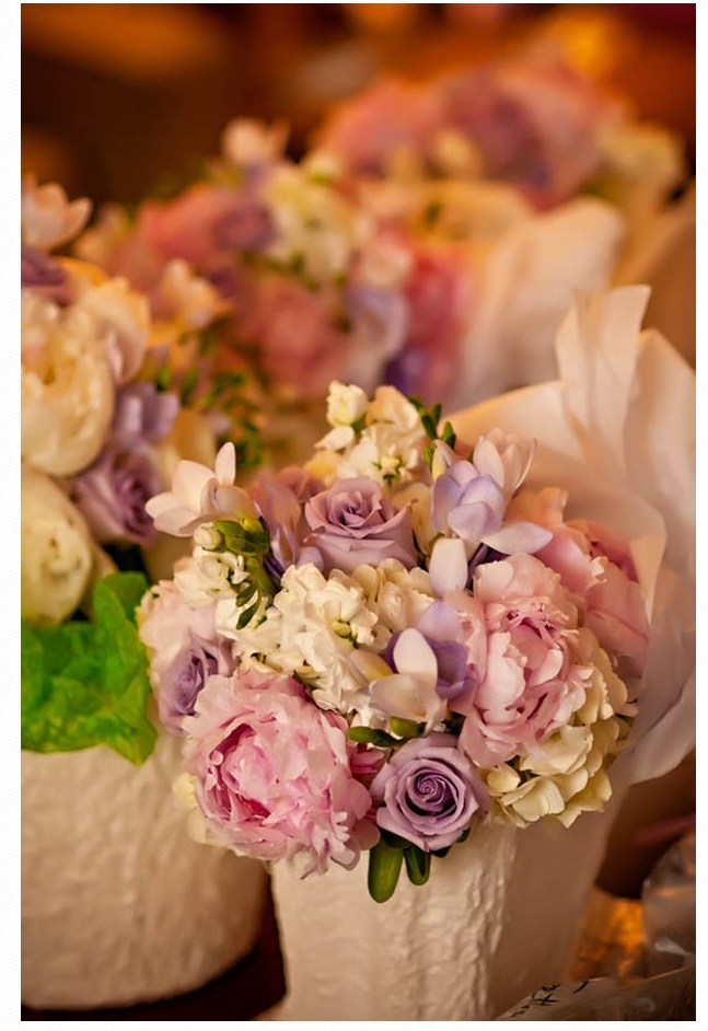 pink, white and purple centerpieces